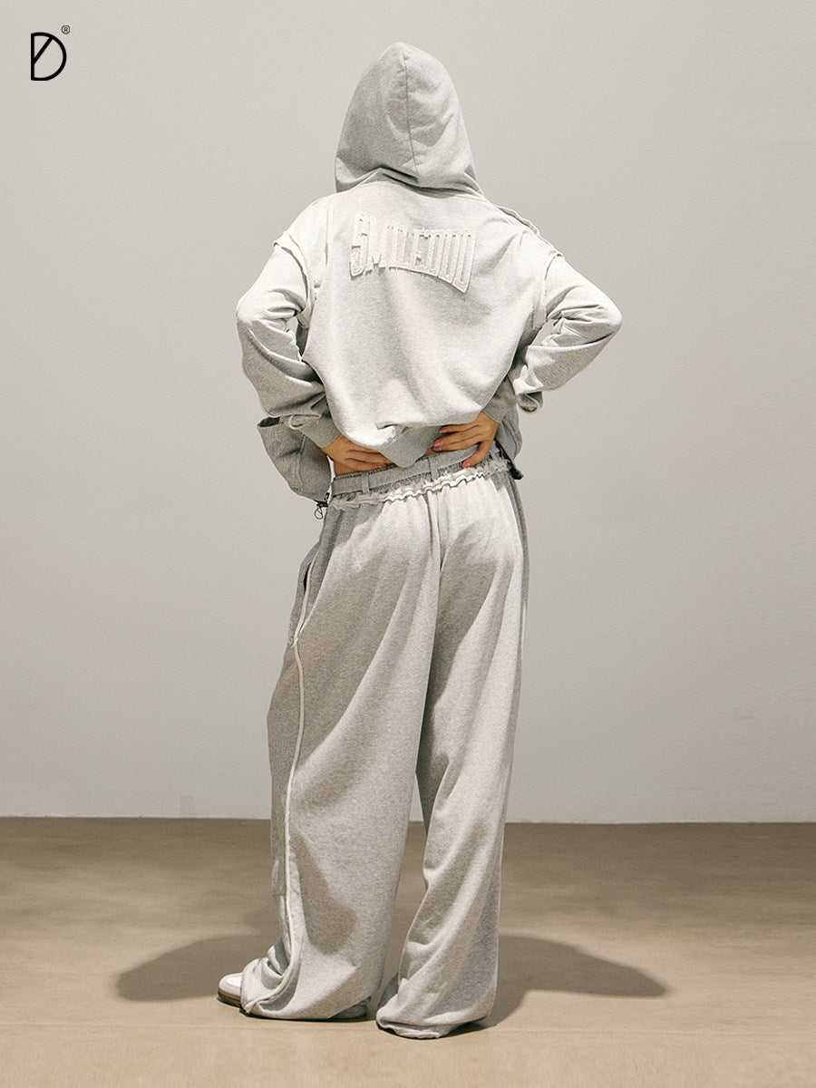 Plain Zip Hoodie & Drawstring Wide Leg Sweatpants Setup NA8940