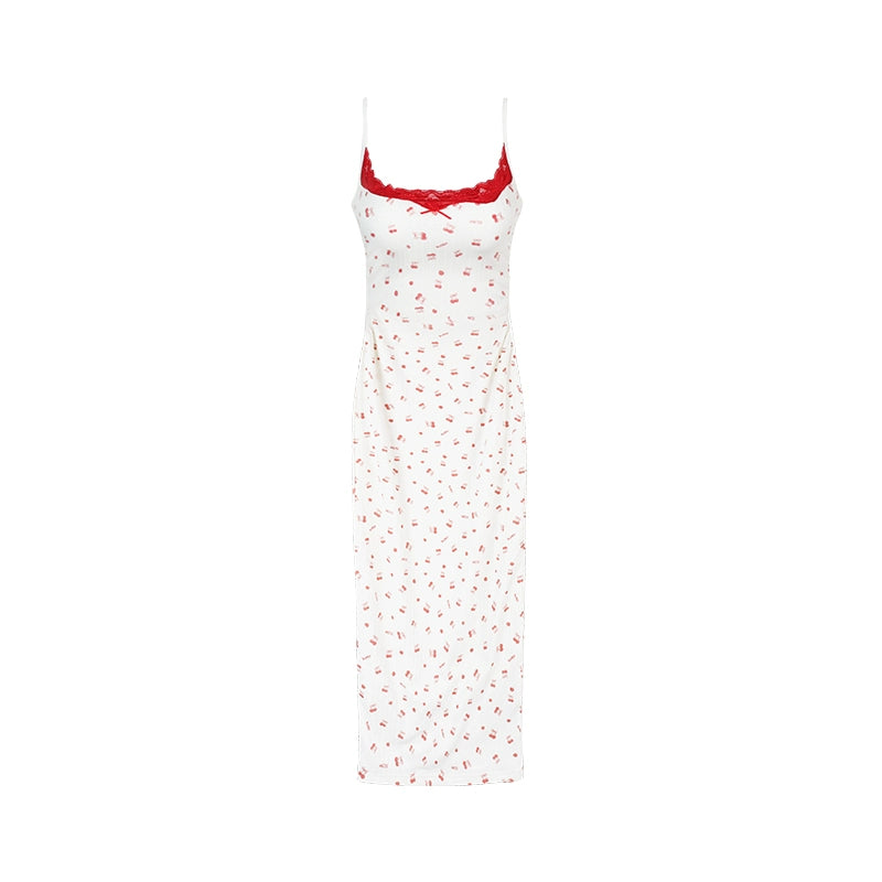 Cherry Print Long Camisole Dress NA3992