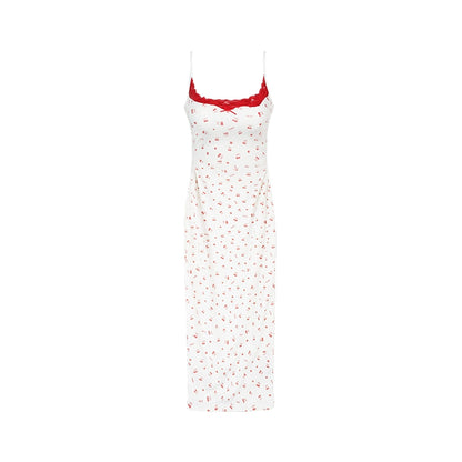 Cherry Print Long Camisole Dress NA3992