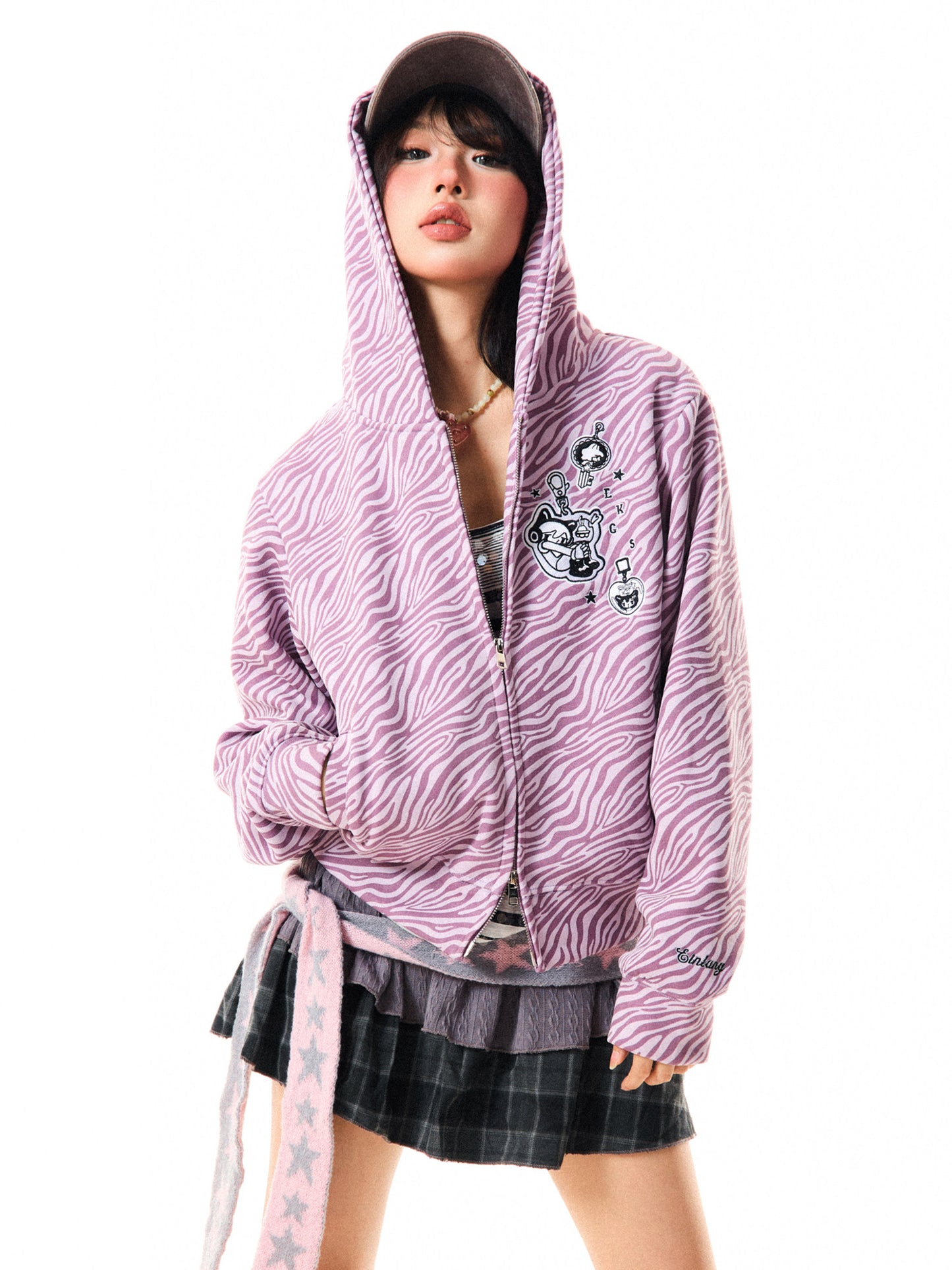 Zebra Print Graphic Zip-Up Hoodie NA9395