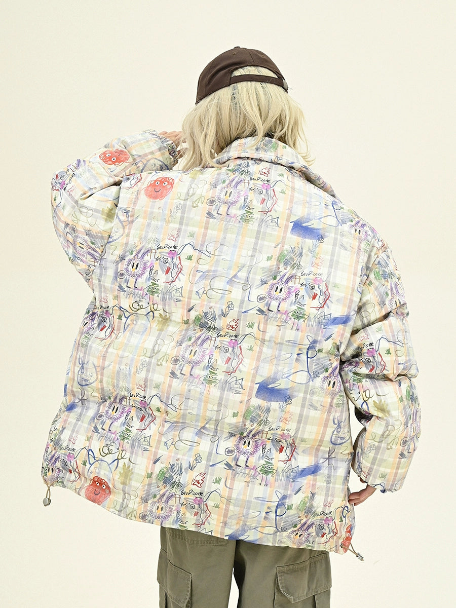 Graffiti Design Oversize Puffer Jacket NA6195