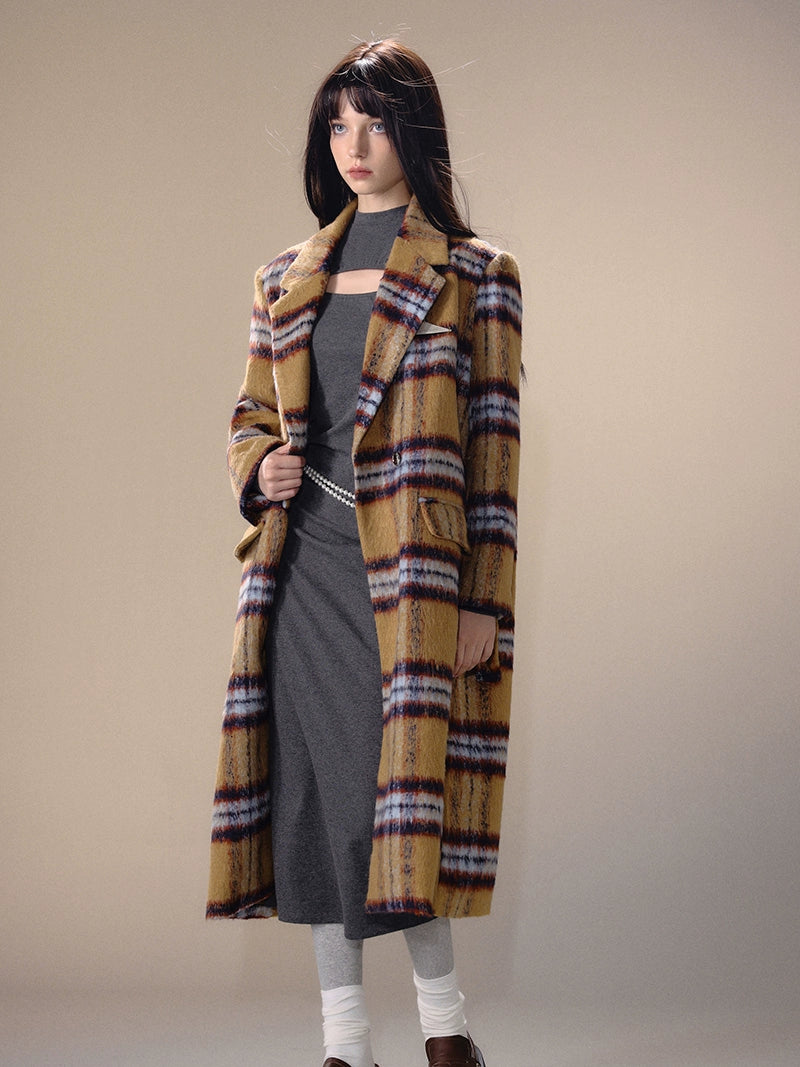 Plaid Woolen Long Coat NA5687