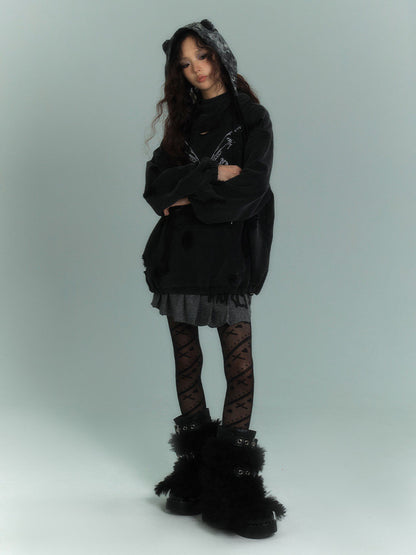 Damage Washed Graphic Design Pullover Hoodie NA8904