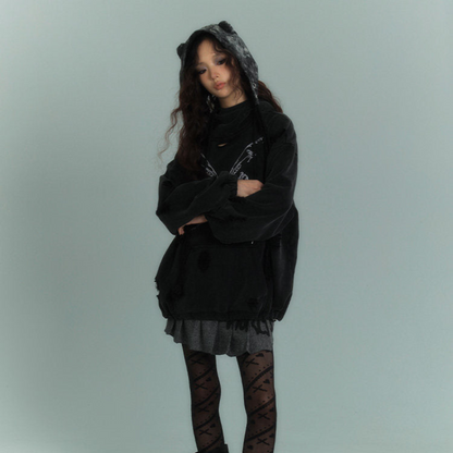 Damage Washed Graphic Design Pullover Hoodie NA8904