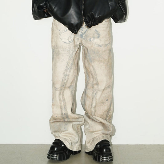 3D Graffiti Print Wide Leg Denim Jeans NA9127