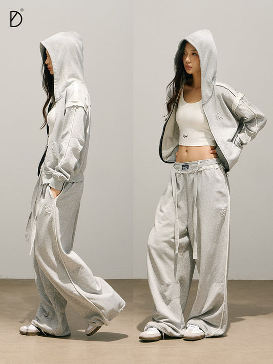 Plain Zip Hoodie & Drawstring Wide Leg Sweatpants Setup NA8940