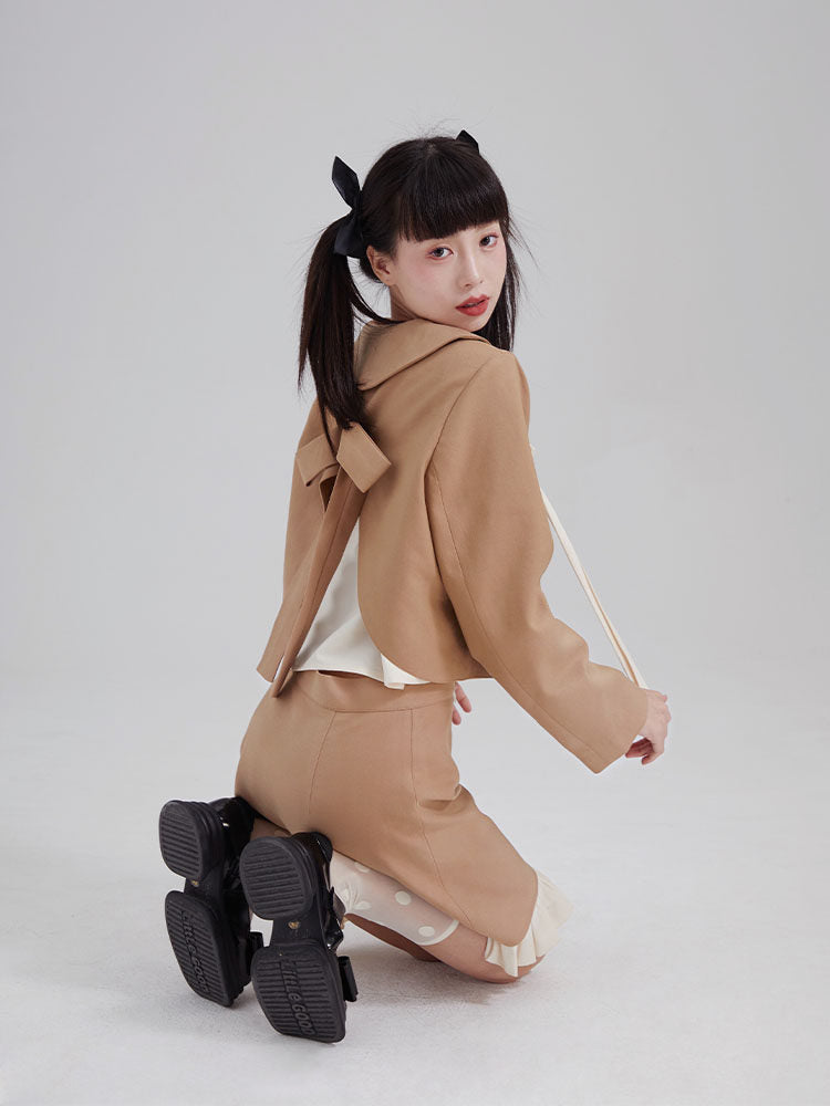 Double-Breasted Cropped Jacket & Ruffle Hem Skirt Setup NA8820