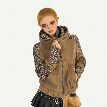 Leopard Patchwork Utility Hooded Jacket NA8628