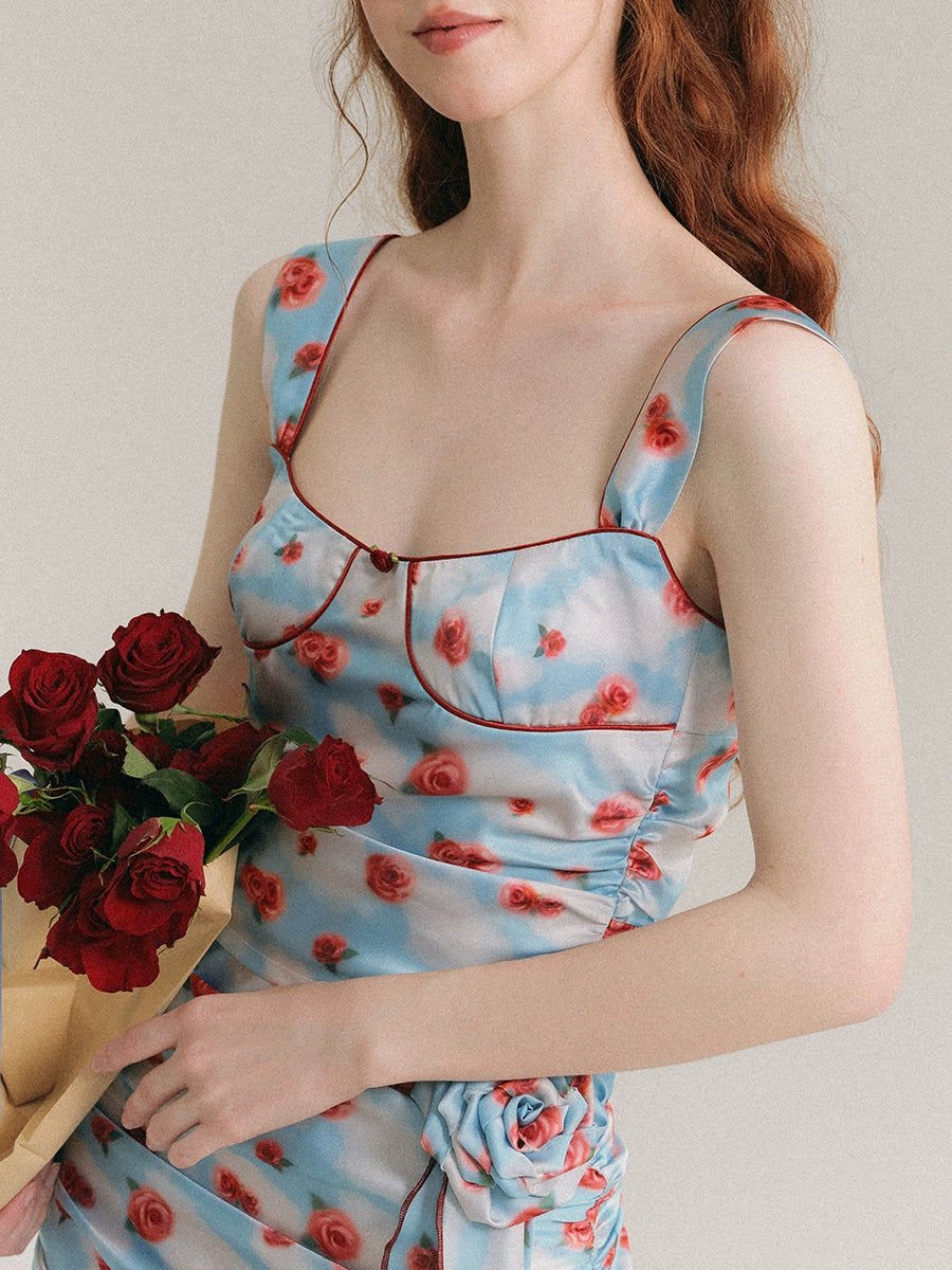 Hand Painted Rose Floral Camisole & Short Skirt Setup NA5921