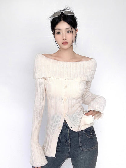 Off Shoulder Knit Long Sleeve Sweater NA4642