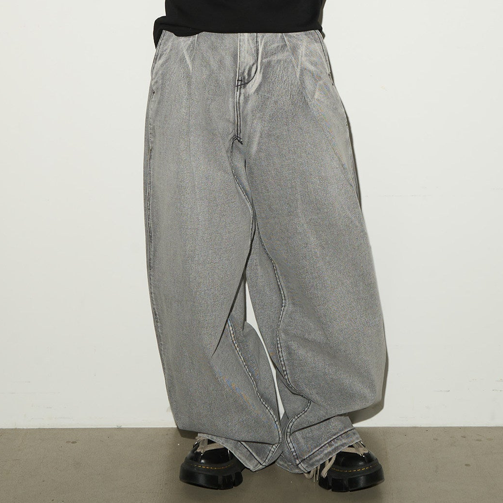 High Waist Pleats Washed Wide Leg Denim Jeans NA9078