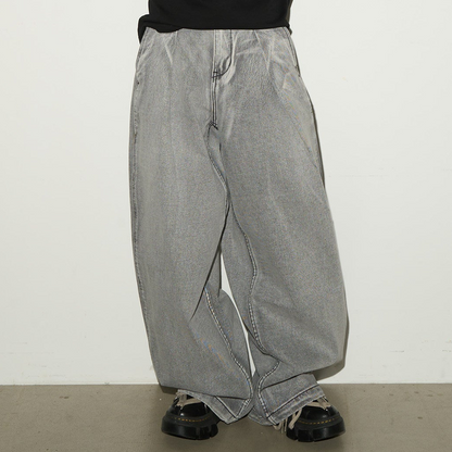 High Waist Pleats Washed Wide Leg Denim Jeans NA9078