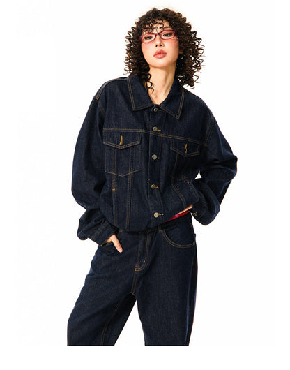 Button Oversize Denim Jacket & Wide Leg Denim Jeans Setup NA9368