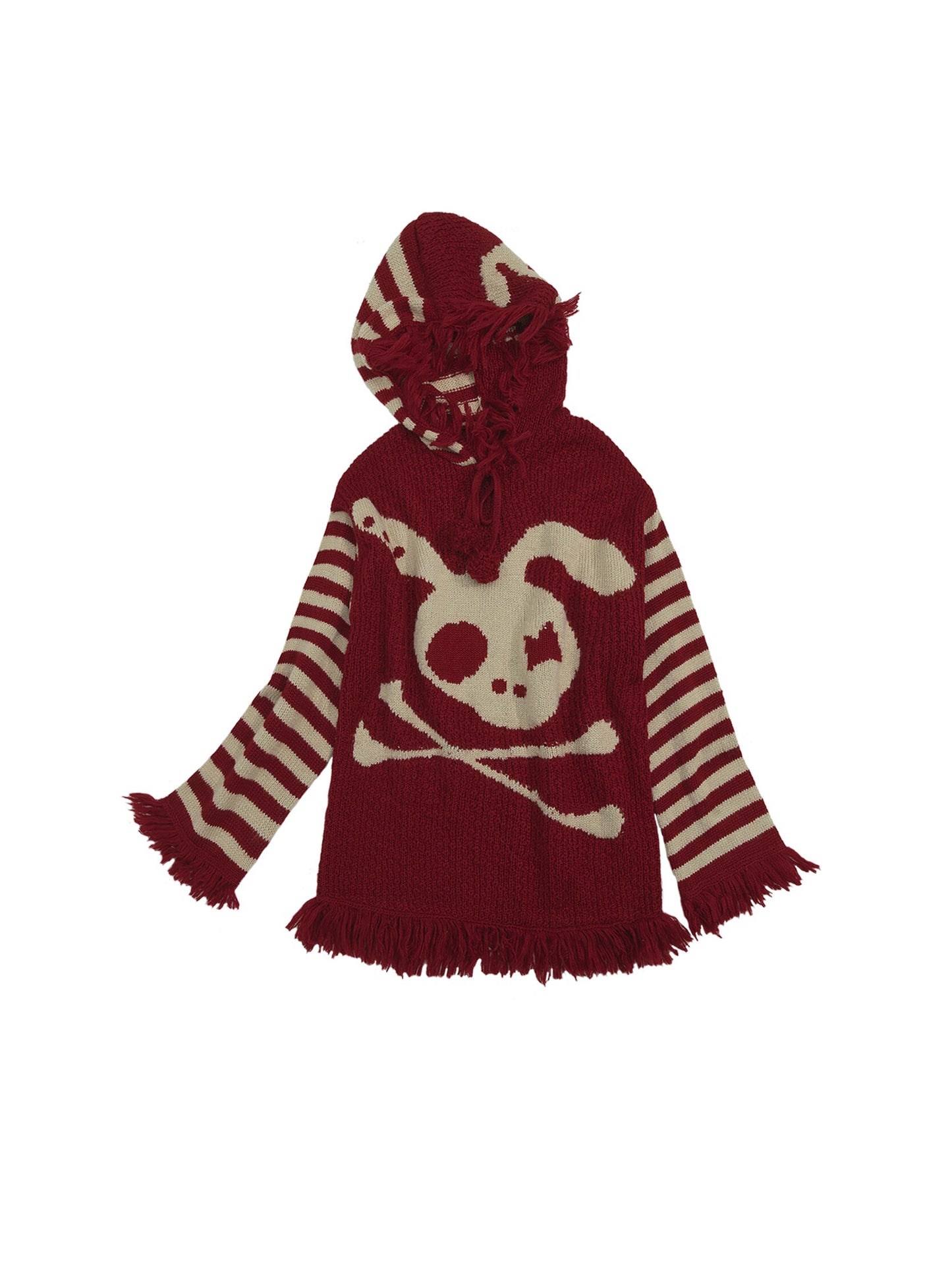 Skull Print Stripe Oversize Knit Hoodie NA8999