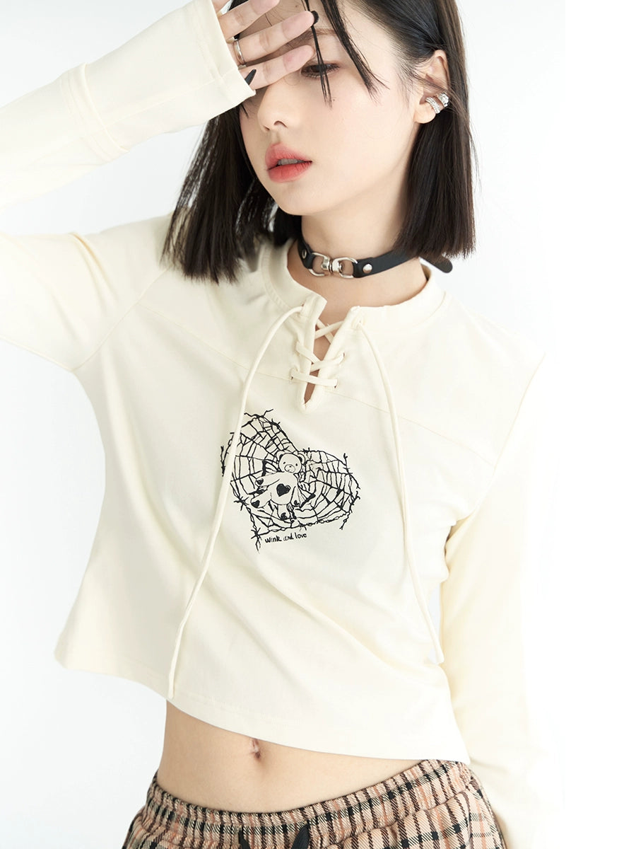 Heart Icon Print Slim Fit Short Long-sleeve Top NA2744