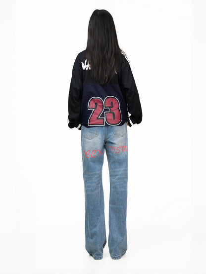 Washed Wide Leg Studded Denim Jeans NA8369