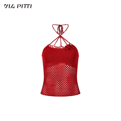 Mesh Hanging Neck Tank Top NA4718