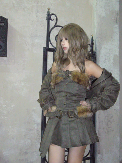 Heavy-Duty Punk Suspender Dress & Detachable Fake Fur Belt NA6154