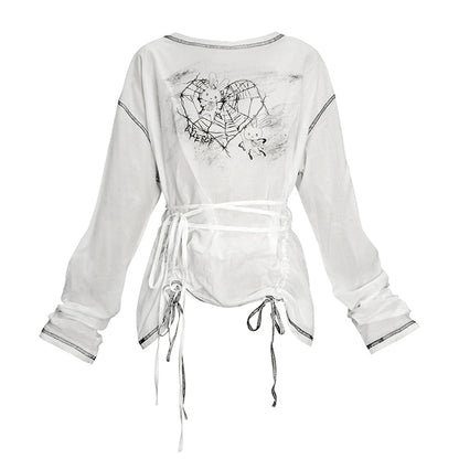 Hand-Drawn Rabbit Print Long Sleeve T-Shirt NA6590