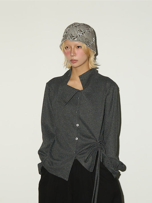 Asymmetrical Ribbed Knit Long Sleeve Shirt NA9107