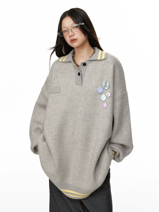 Collared Asymmetric Oversize Knit Sweater NA7068