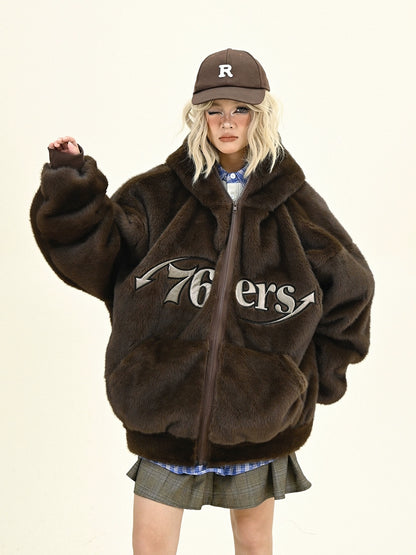 Plush Zipper Oversize Hooded Jacket NA6301