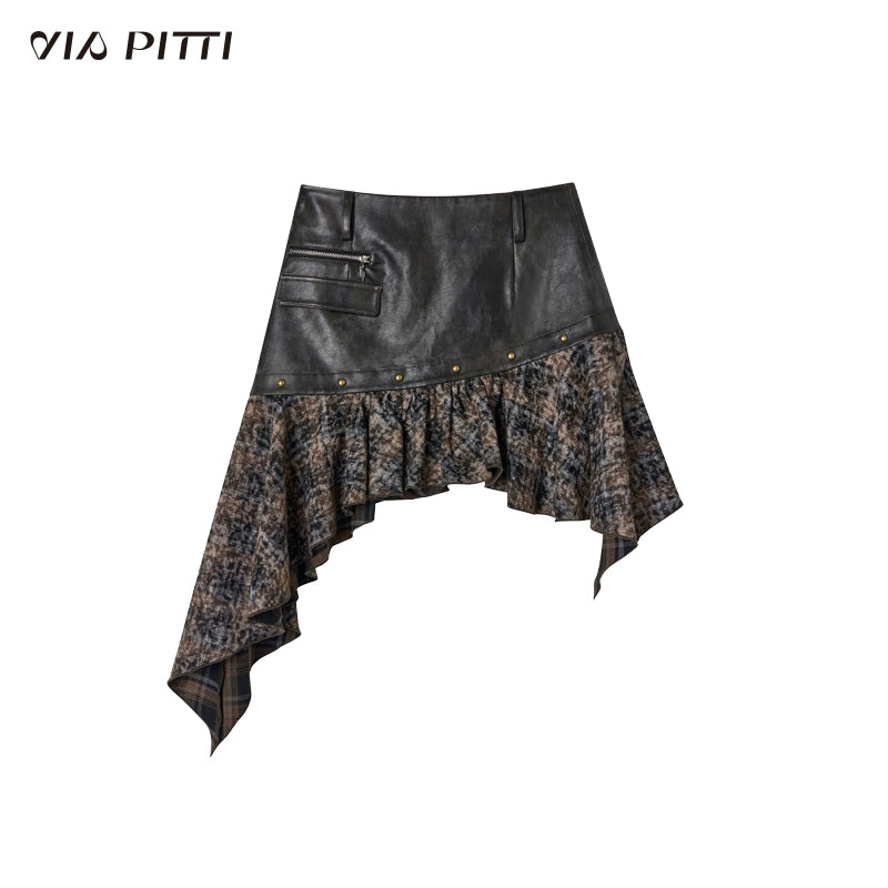 PU Leather Skirt With An Irregular Hem Length NA4911