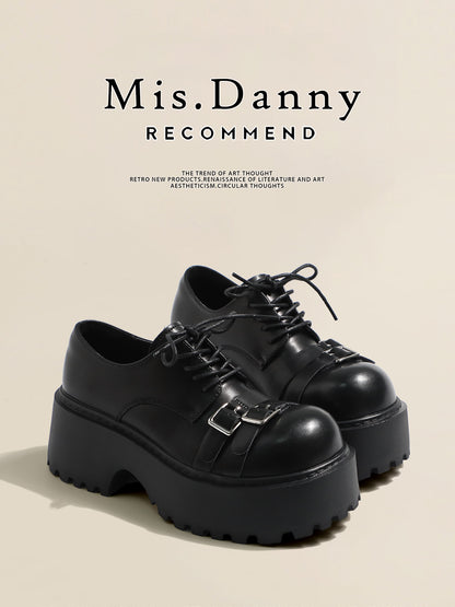 Metal Buckle Platform Round Toe Lace-Up Heeled Shoes NA8760