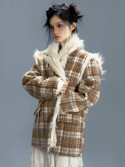 Fake Fur Plaid Woolen Jacket NA5992