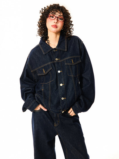 Button Oversize Denim Jacket & Wide Leg Denim Jeans Setup NA9368