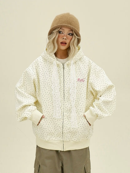 All-Over Floral Print Oversize Zipper Hoodie NA6339