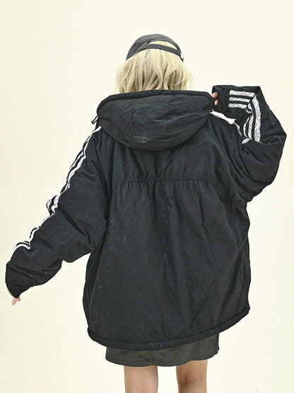 Side Stripe Bow Design Hooded Puffer Jacket NA6198