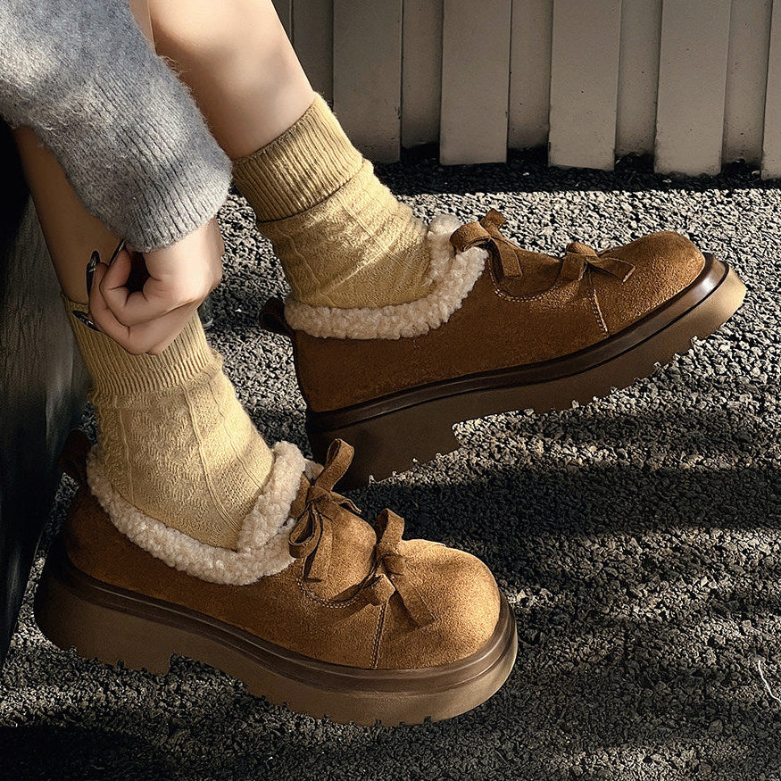 Suede Leather Fleece Lining Platform Loafers NA8753