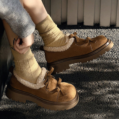 Suede Leather Fleece Lining Platform Loafers NA8753