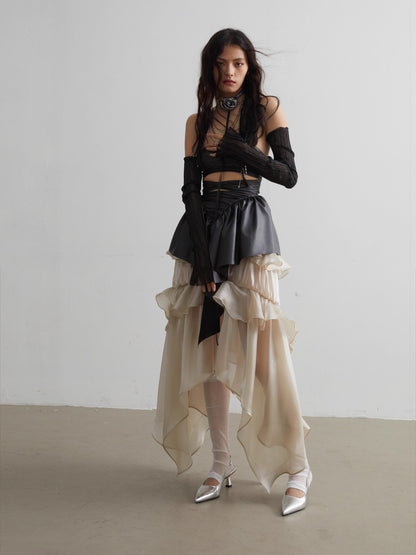 Glossy Layered Ruffle Edge Skirt NA5150