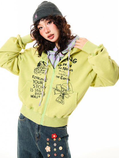 Letter Print Zipper Hoodie NA9323