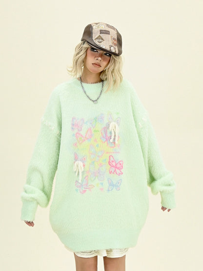 Mohair Bow Round Neck Knit Sweater NA6435