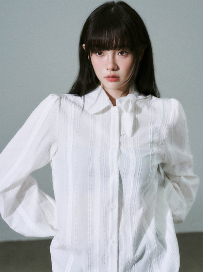 Bow Tie Collar Pleats Detail Blouse NA8859