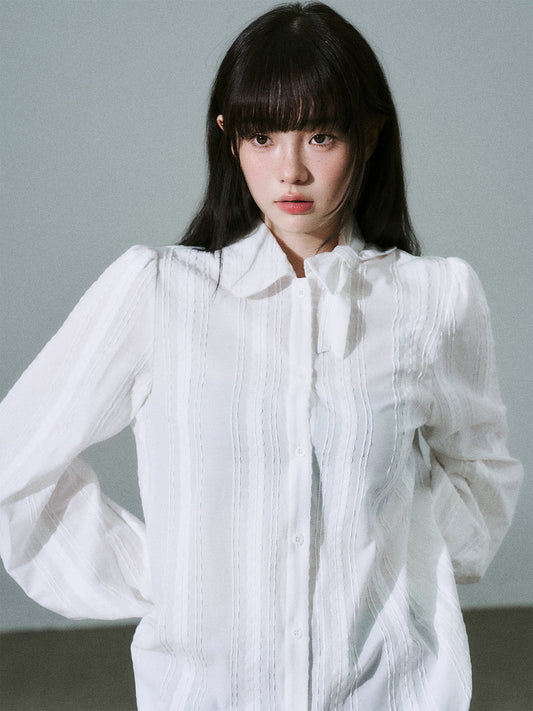 Bow Tie Collar Pleats Detail Blouse NA8859