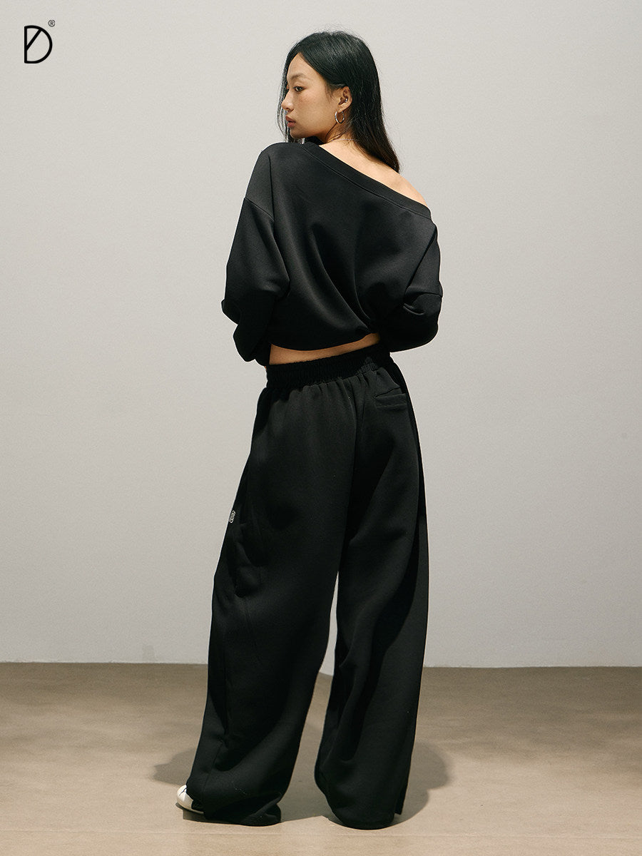 Off-Shoulder Oversize Sweatshirt & Adjustable Hem Sweatpants Setup NA8933