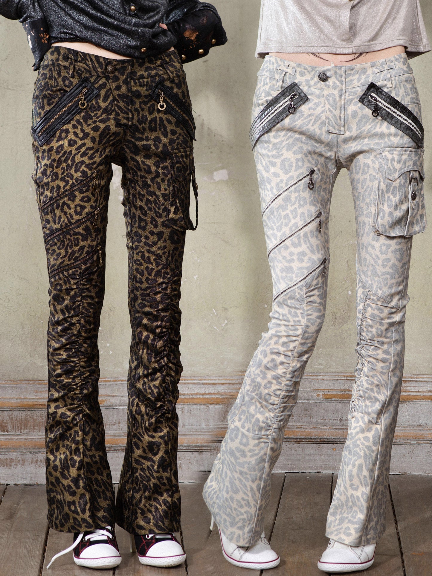 Leopard Print Low-Waist Patchwork Micro Flare Pants NA6184