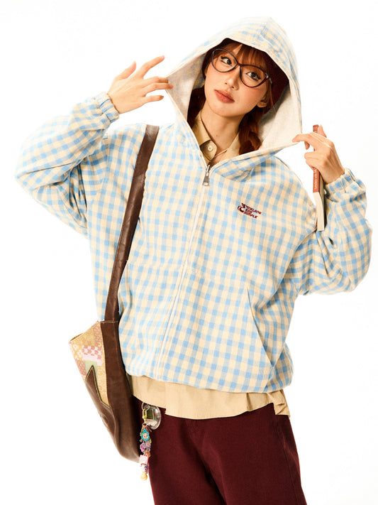 Reversible Plaid Zip-Up Hoodie NA9409