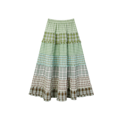 Patchwork Plaid Long Skirt NA3913