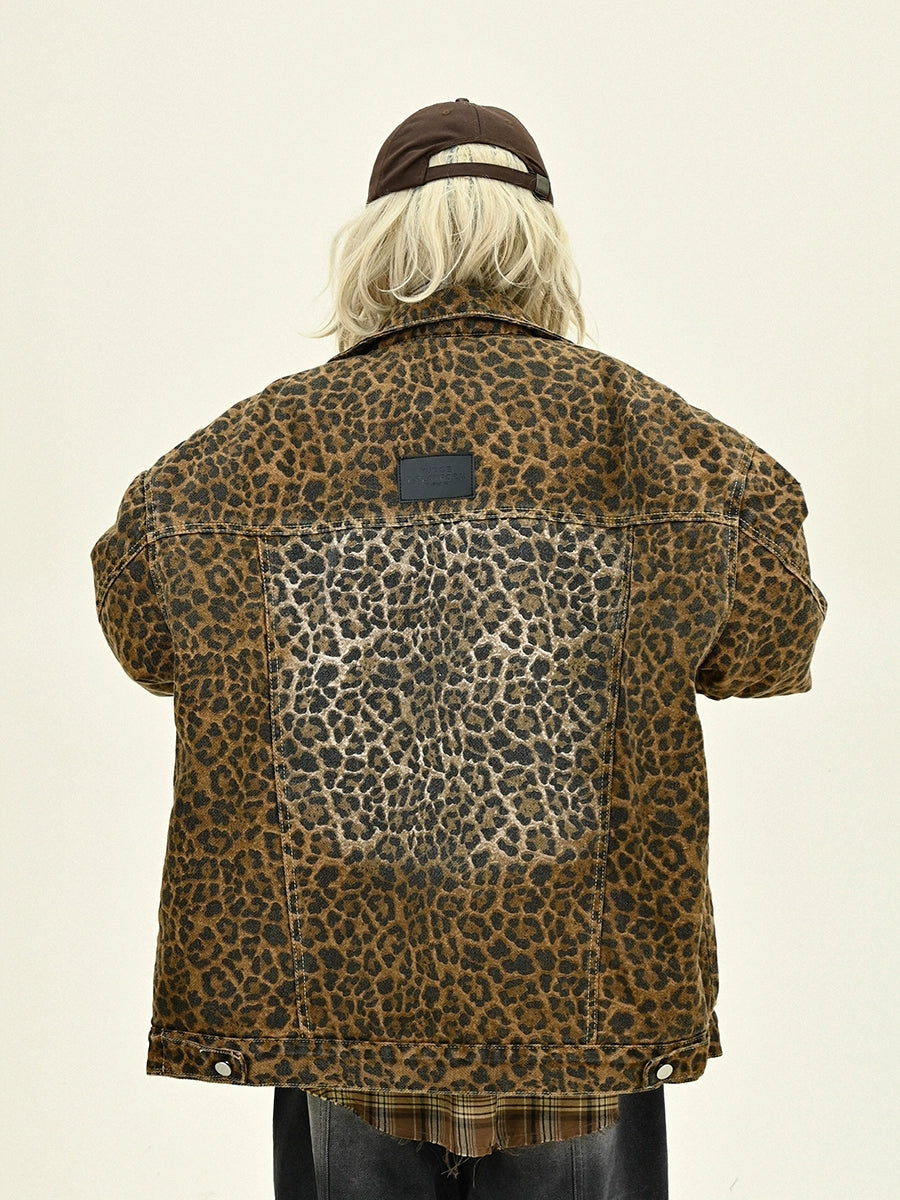 Leopard Print Fleece-Line Denim Jacket NA6215