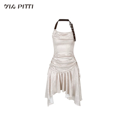 Shoulder Strap Drawstring A-line Dress NA4737