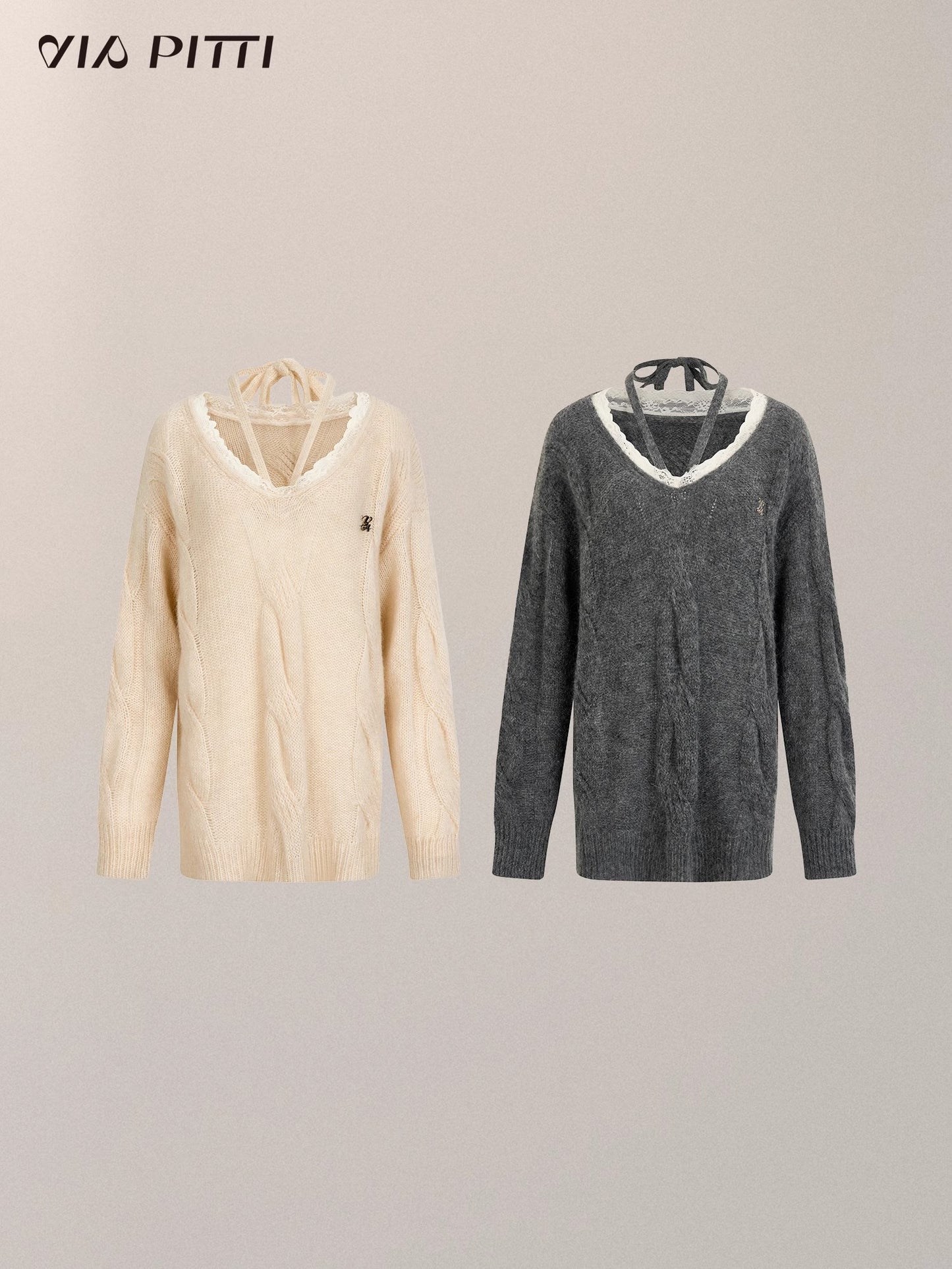 V-neck Hanging Neck Knit Sweater NA4798