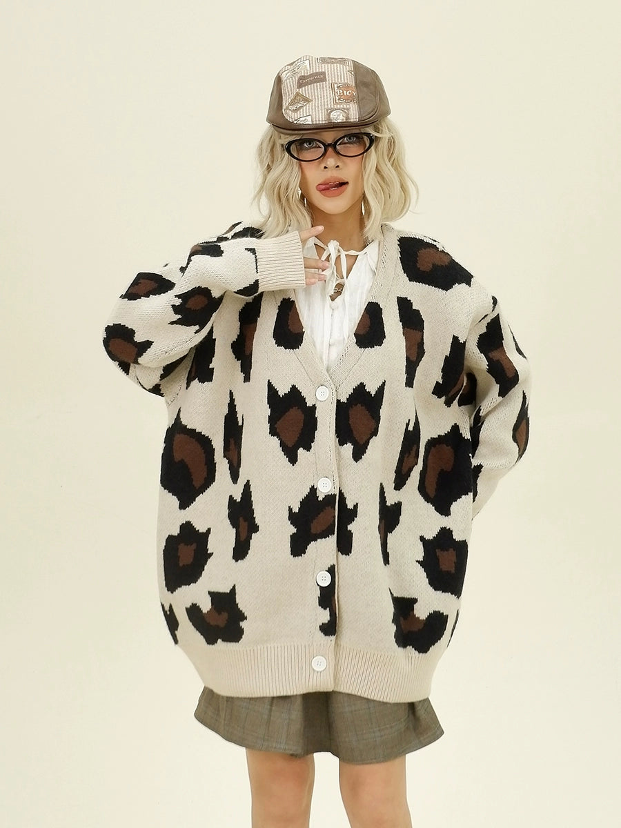 Leopard Print Oversize Knit Cardigan NA6352