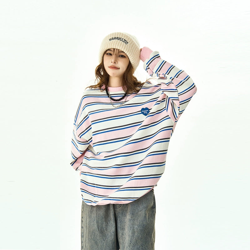 Embroidery Striped Long-sleeve T-shirt NA2934