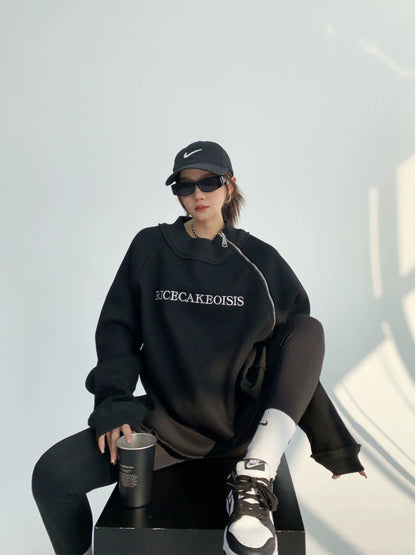 Side Zipper Design Oversize Heavyweight Sweatshirt NA2802