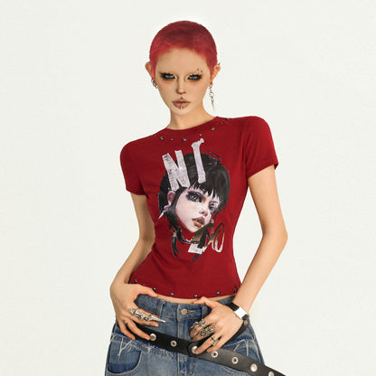Portrait Print Fitted Short Sleeve T-Shirt NA8603